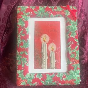 Season's Greetings Vintage Christmas Card  Candle Print in Fabric 5X7 Frame